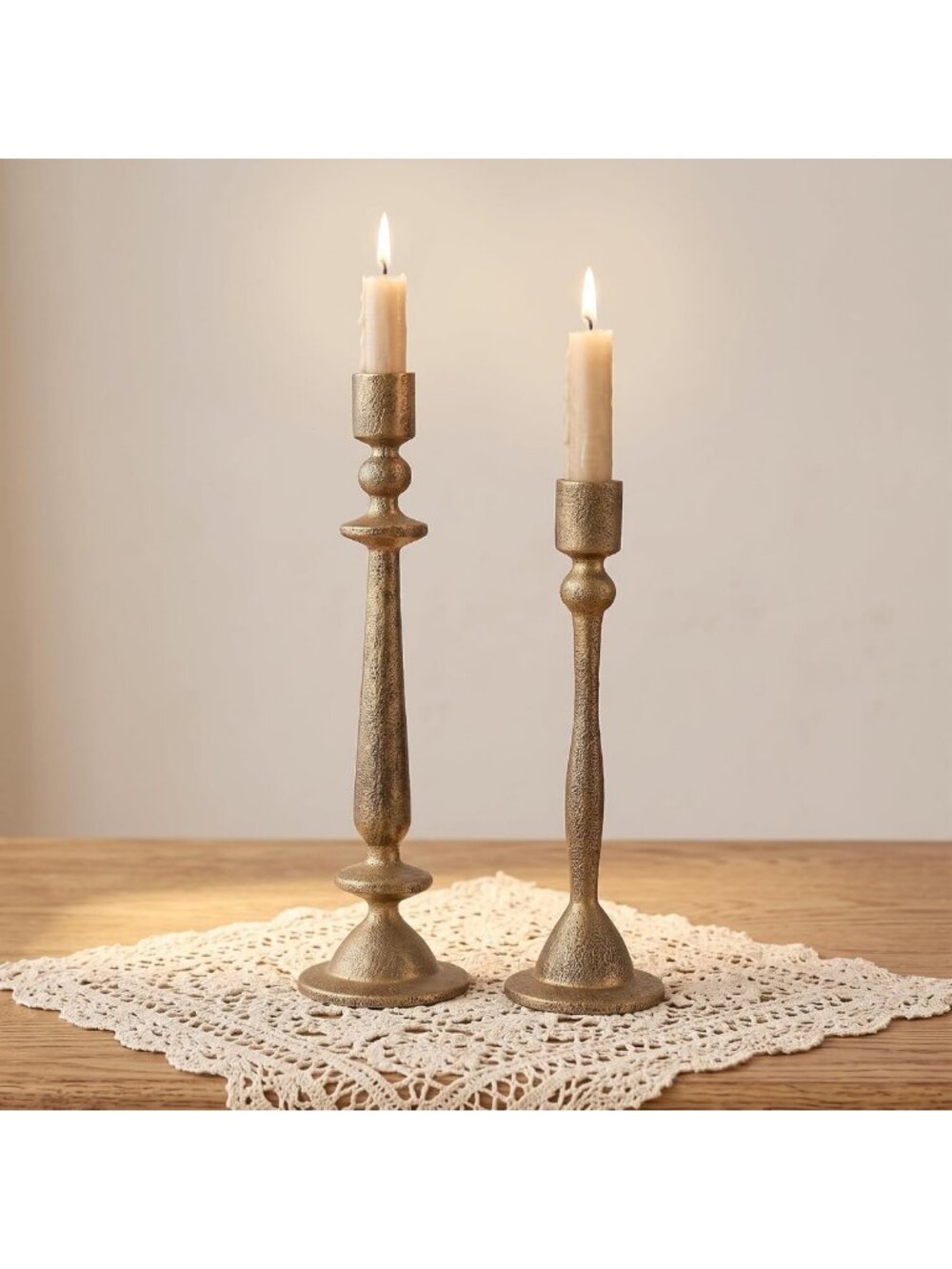 Set of 2 Vintage Gold Cast Iron Taper Candle Holders - Elegant Home Decor
